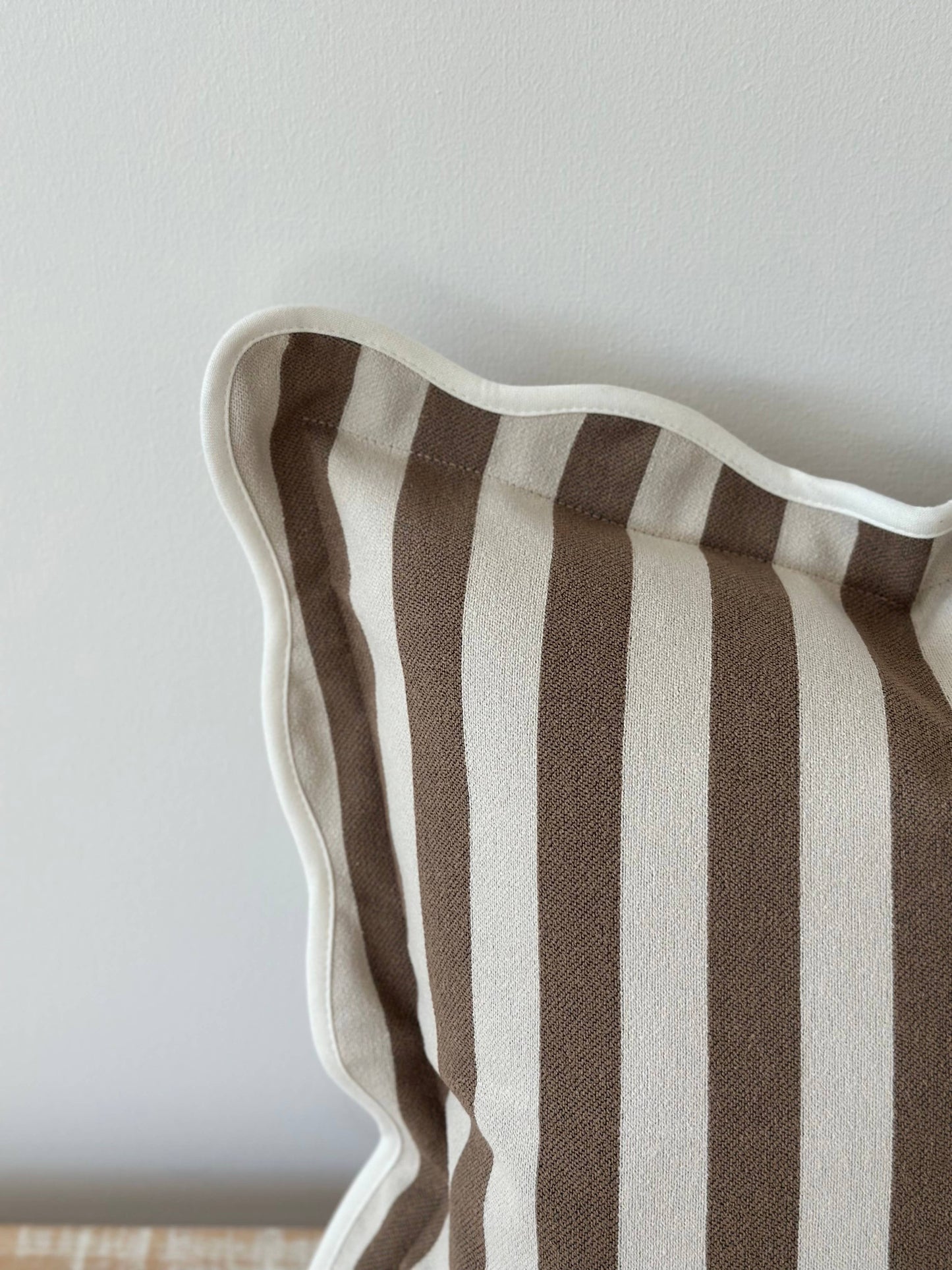 Chloe Scalloped Cushion – Brown Stripe (45x45cm)
