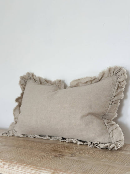 Hallie Ruffle Cushion – Natural (50x30cm)