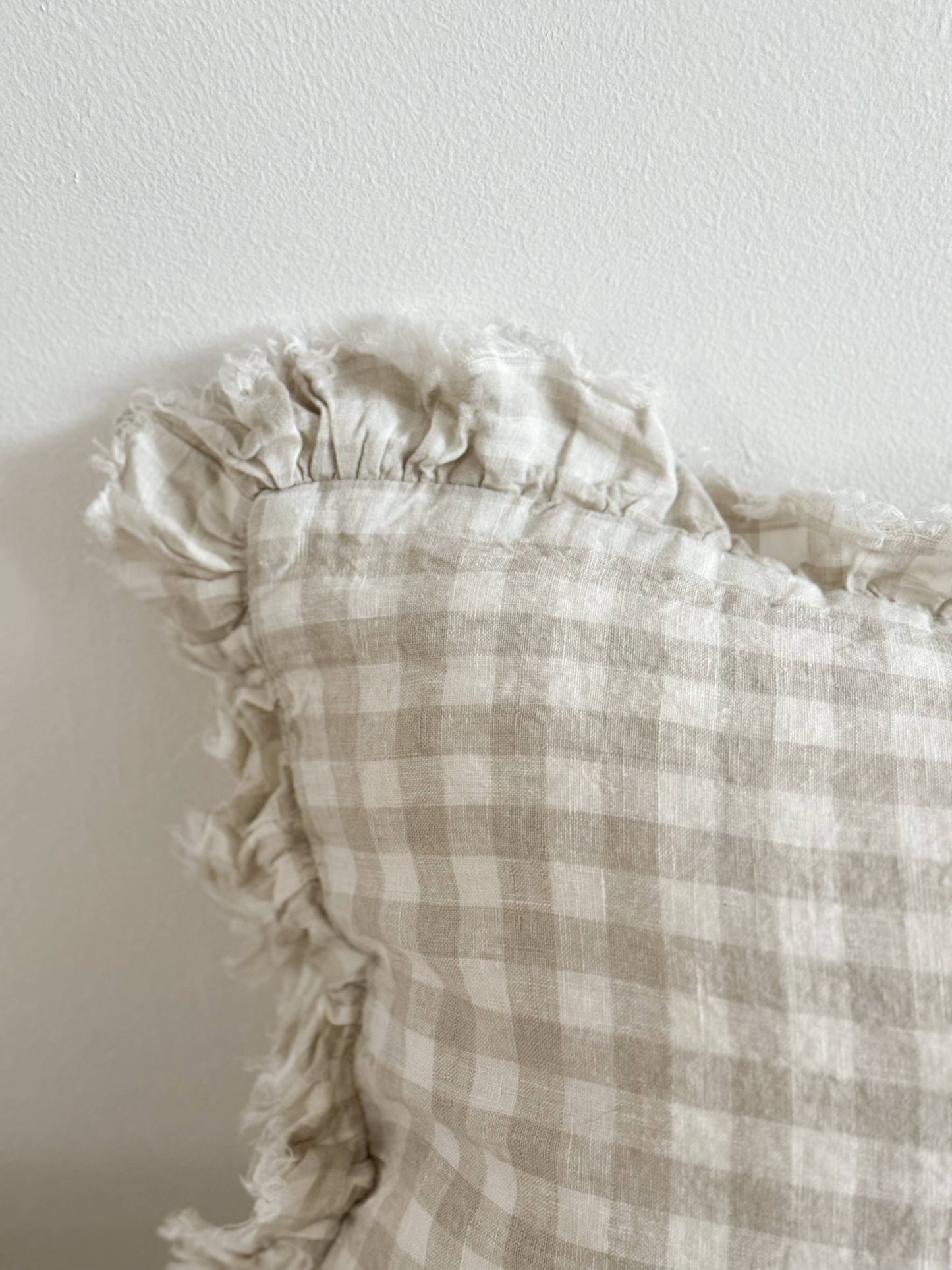 Hallie Gingham Ruffle Cushion – Natural (50x30cm)