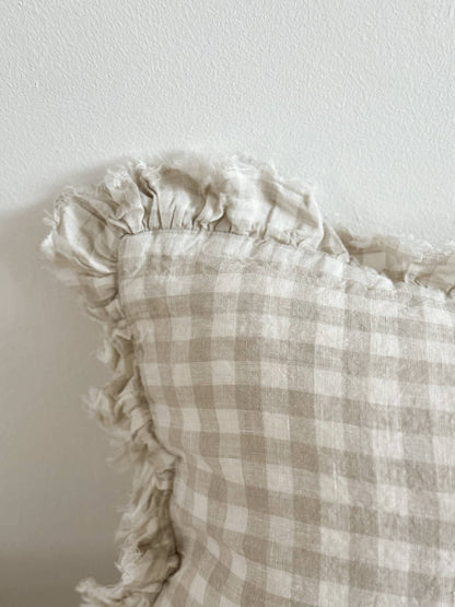 Hallie Gingham Ruffle Cushion – Natural (50x30cm)