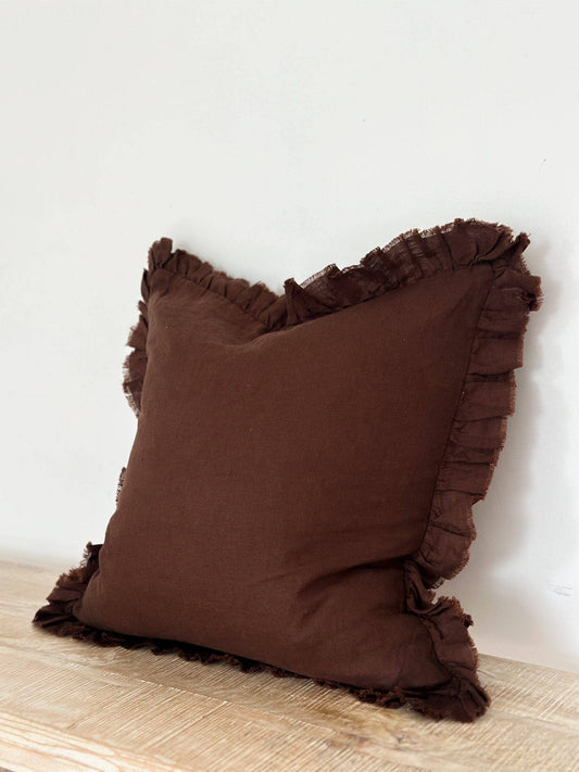Hallie Ruffle Cushion - Dark Brown (65x65cm)