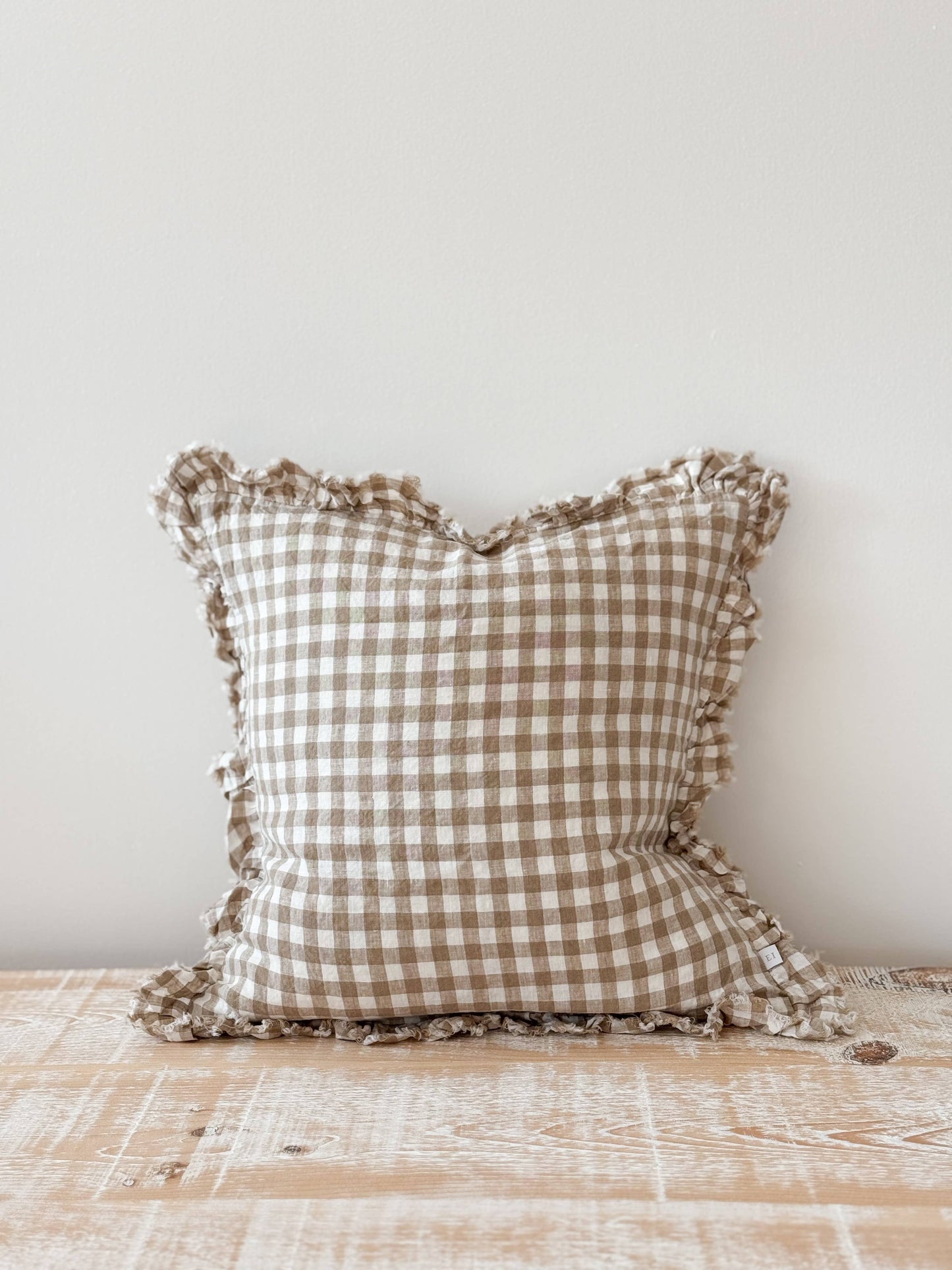 Hallie Gingham Cushion - Light Brown (45x45cm)