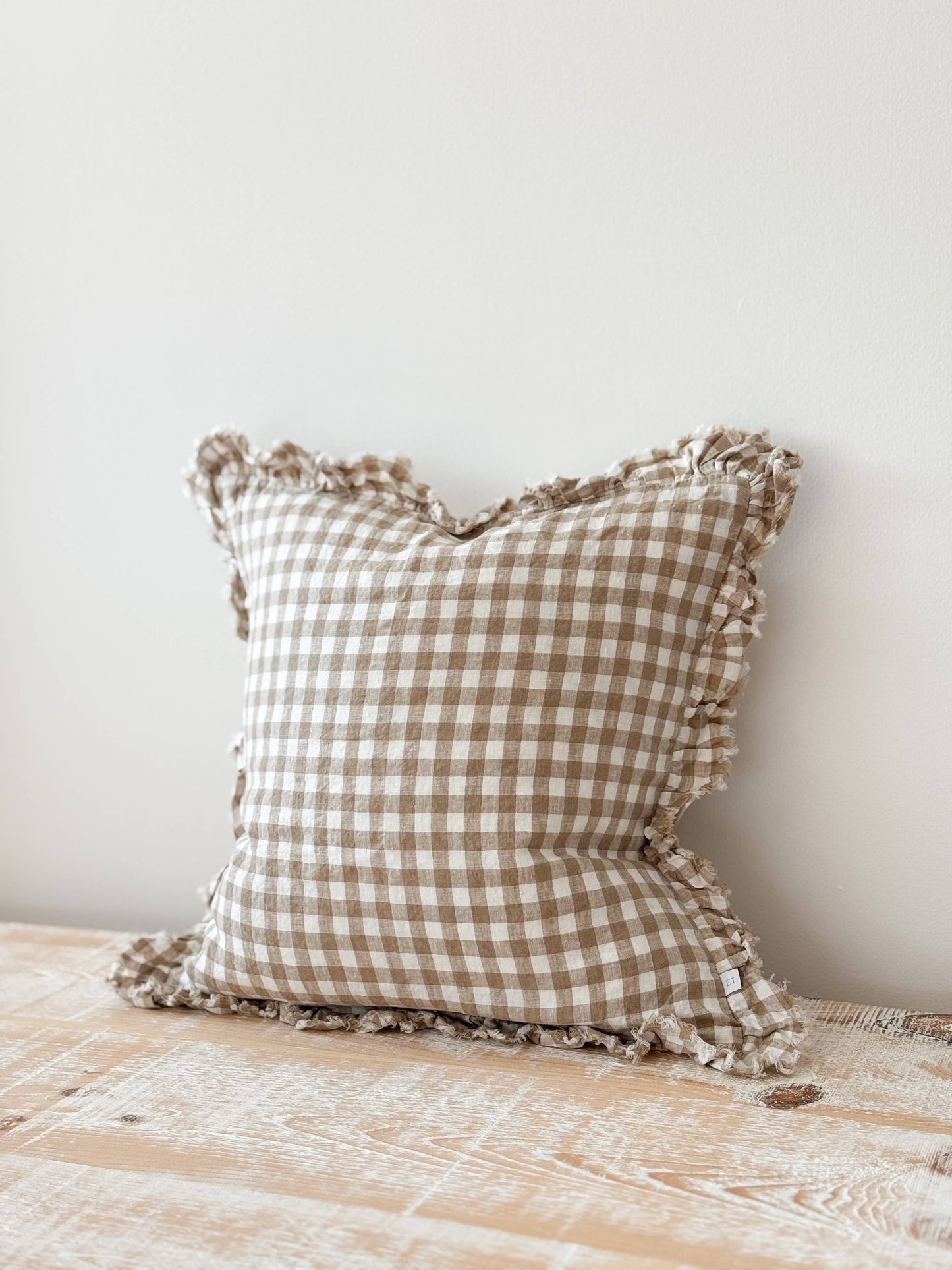 Hallie Gingham Cushion - Light Brown (45x45cm)