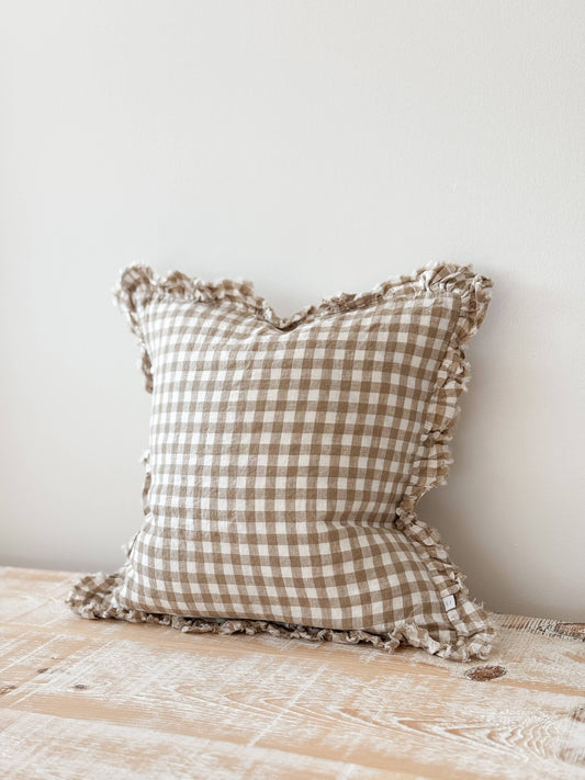 Hallie Gingham Cushion - Light Brown (45x45cm)