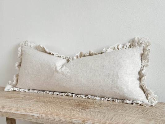 Grace Ruffle Bolster Cushion - Sand (80x30cm)