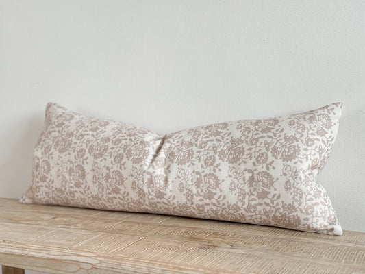 Aria Floral Bolster Cushion - Beige (80x30cm)