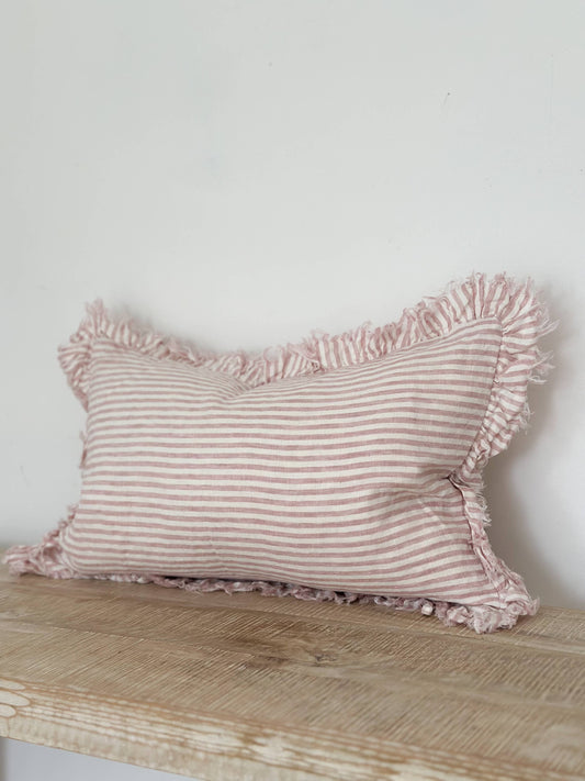 Hallie Ruffle Cushion - Pink Stripe (50x30cm)