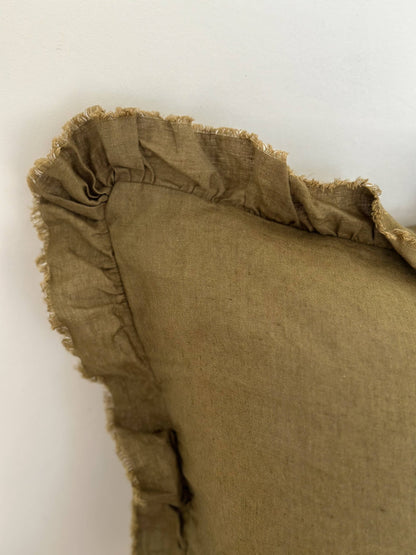 Hallie Ruffle Cushion – Olive (45x45cm)