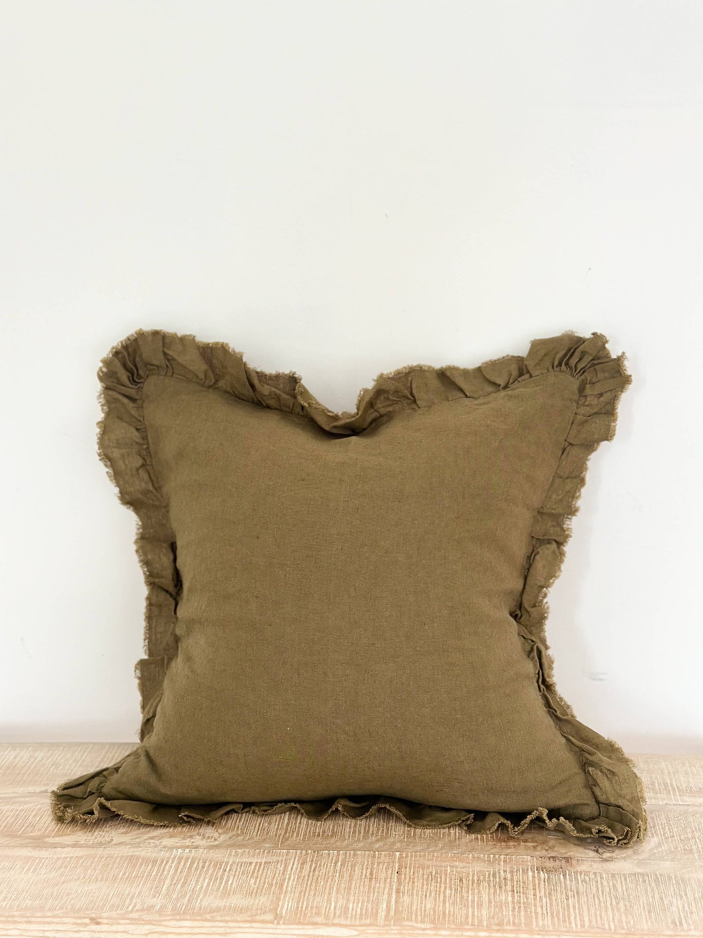 Hallie Ruffle Cushion – Olive (45x45cm)