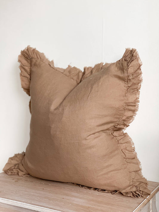 Hallie Ruffle Cushion – Coffee Brown (45x45cm)