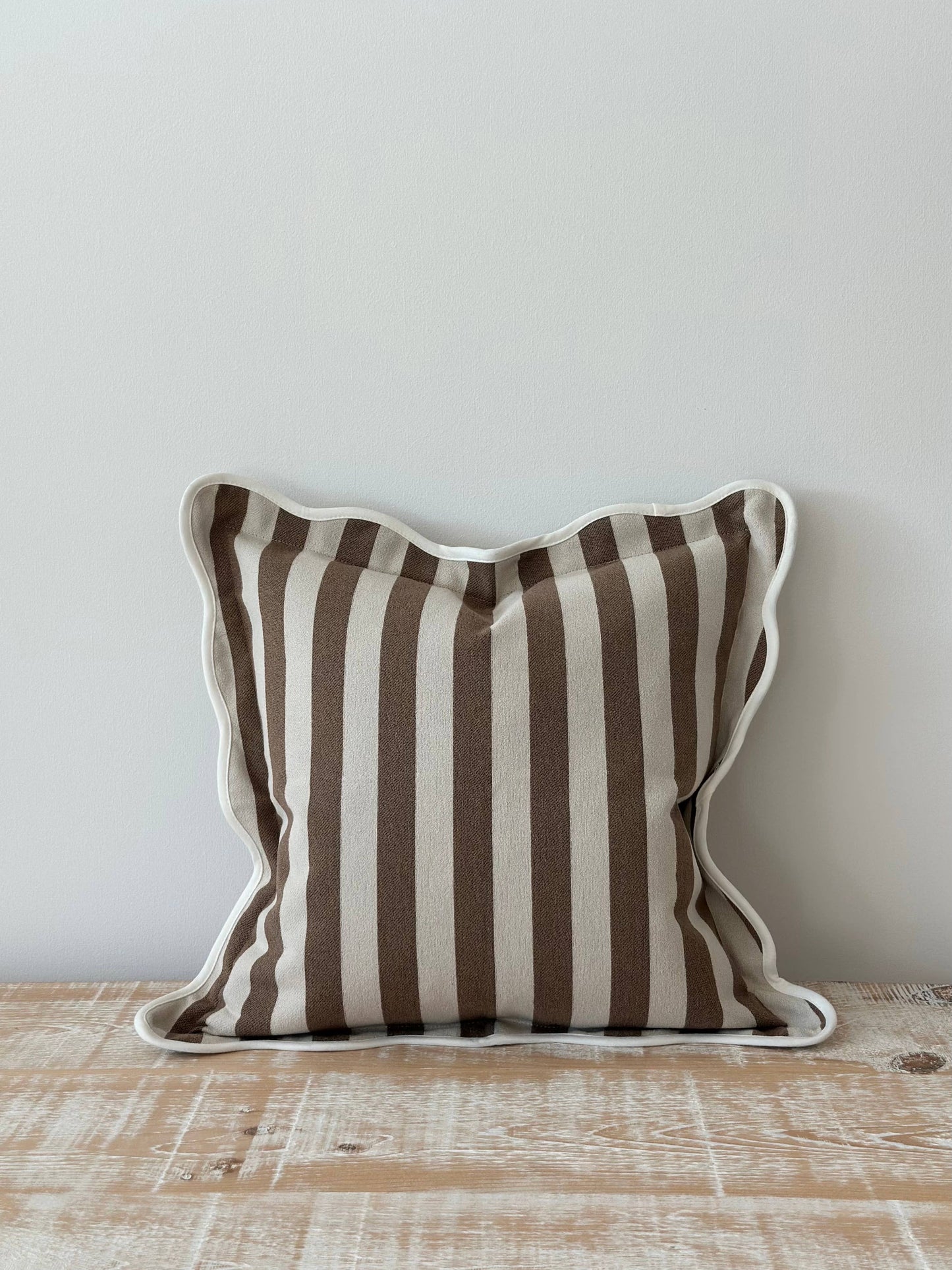 Chloe Scalloped Cushion – Brown Stripe (45x45cm)