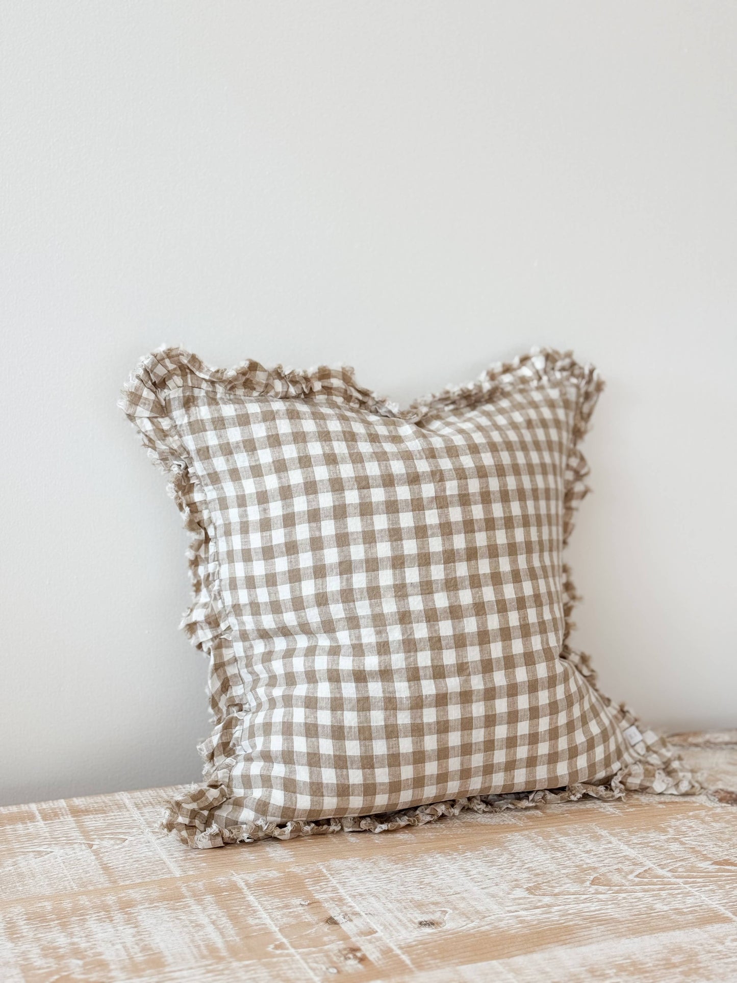 Hallie Gingham Cushion - Light Brown (45x45cm)