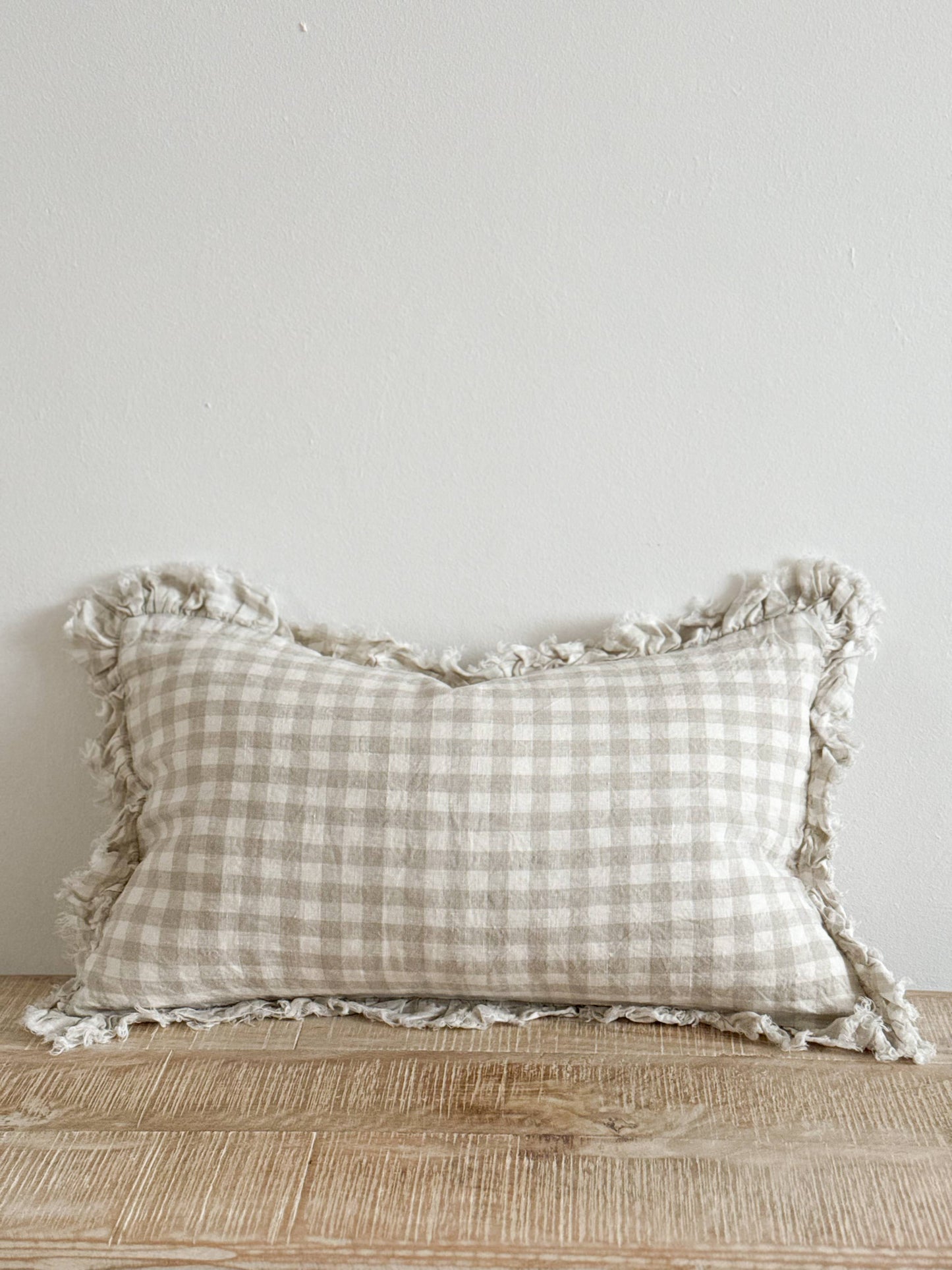 Hallie Gingham Ruffle Cushion – Natural (50x30cm)