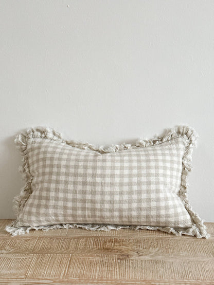 Hallie Gingham Ruffle Cushion – Natural (50x30cm)