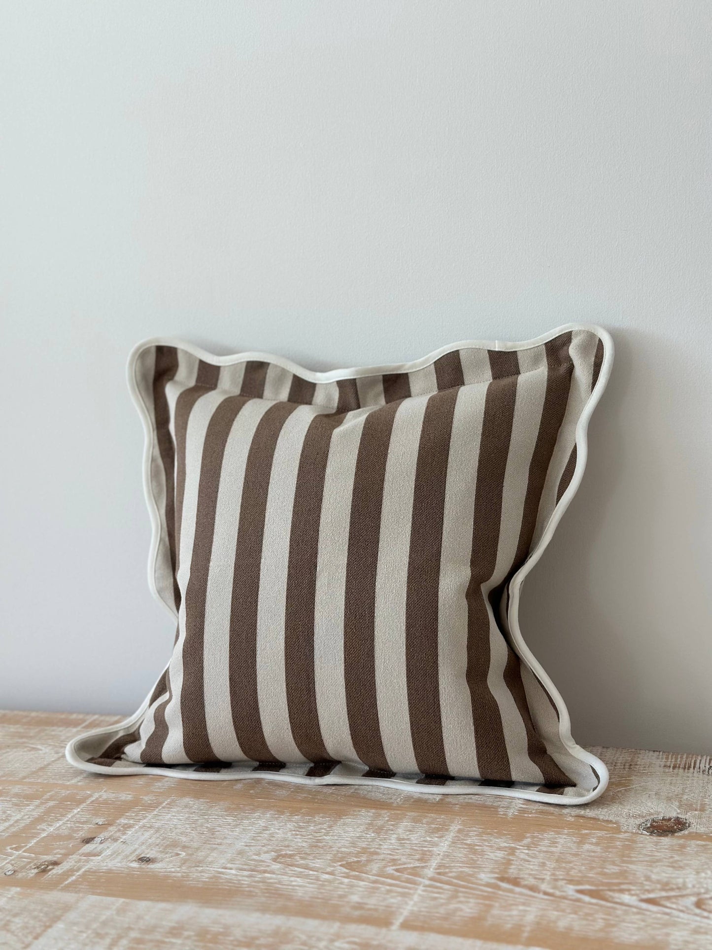 Chloe Scalloped Cushion – Brown Stripe (45x45cm)