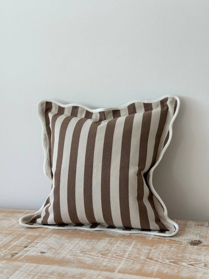 Chloe Scalloped Cushion – Brown Stripe (45x45cm)