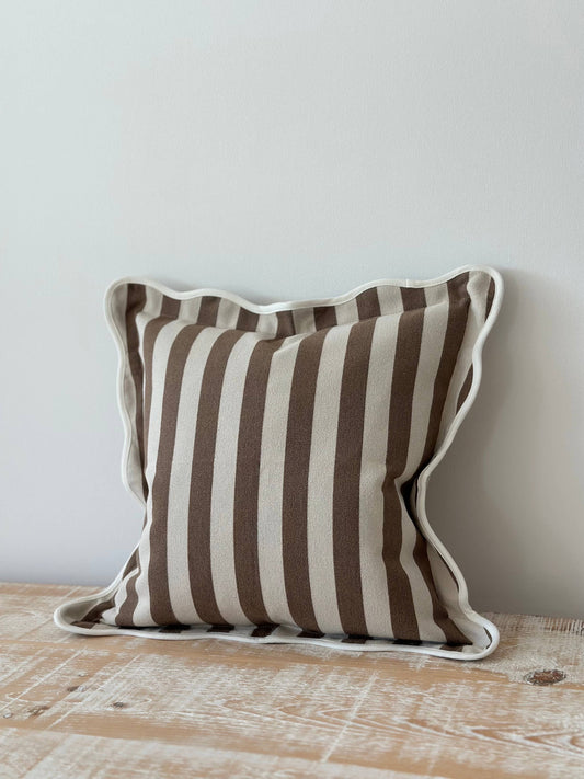 Chloe Scalloped Cushion – Brown Stripe (45x45cm)