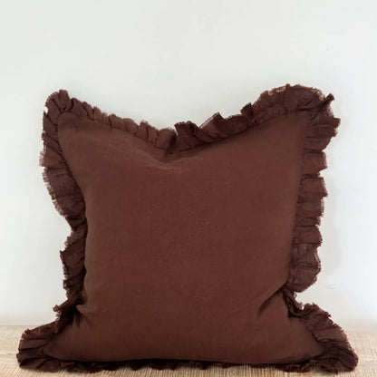 Hallie Ruffle Cushion - Dark Brown (65x65cm)