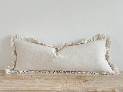 Grace Ruffle Bolster Cushion - Sand (80x30cm)