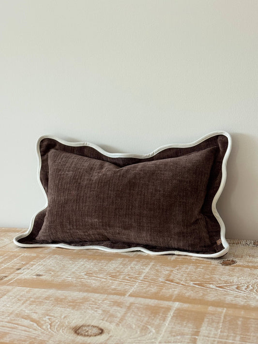 Chloe Scalloped Cushion – Dark Brown (50x30cm)