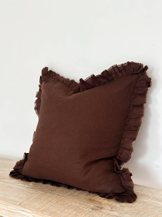 Hallie Ruffle Cushion – Dark Brown (45x45cm)