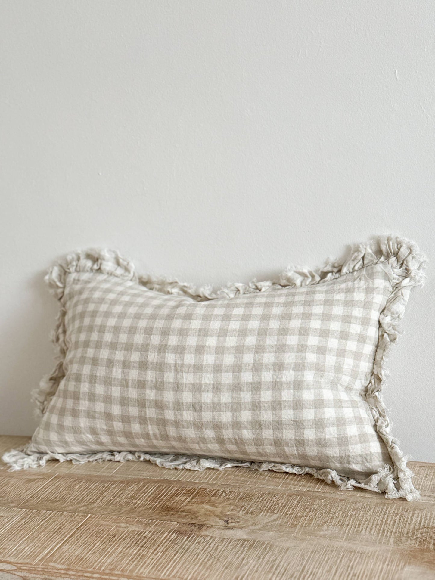 Hallie Gingham Ruffle Cushion – Natural (50x30cm)