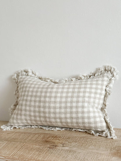 Hallie Gingham Ruffle Cushion – Natural (50x30cm)