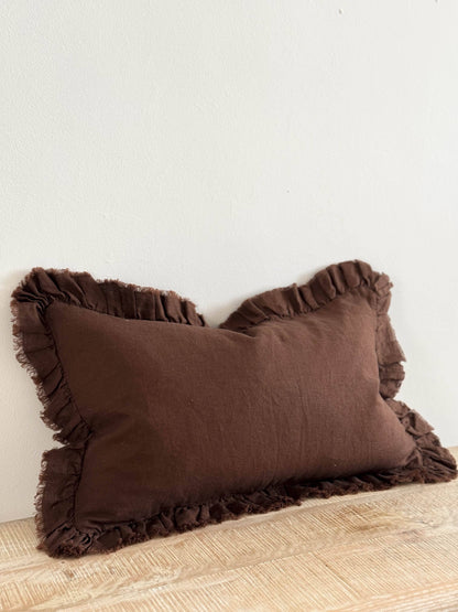 Hallie Ruffle Cushion - Dark Brown (50cm x 30cm)