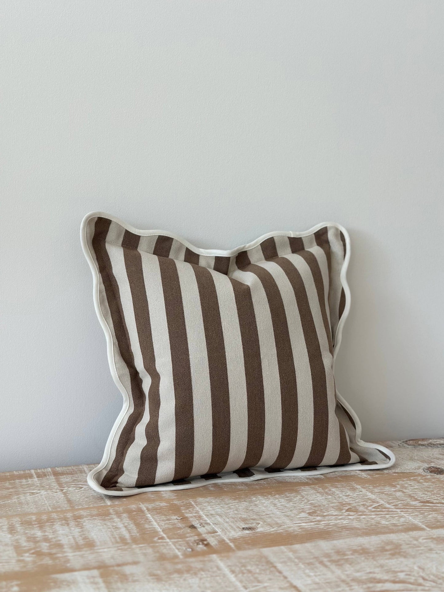 Chloe Scalloped Cushion – Brown Stripe (45x45cm)